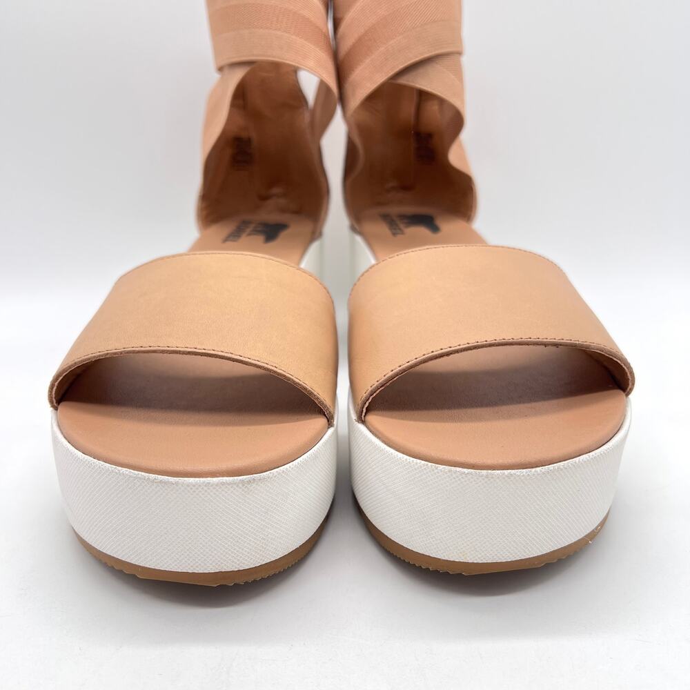 SOREL Cameron Flatform Sandals Womens 10 Tan White Platform Wide Strap Comfort - Picture 2 of 12